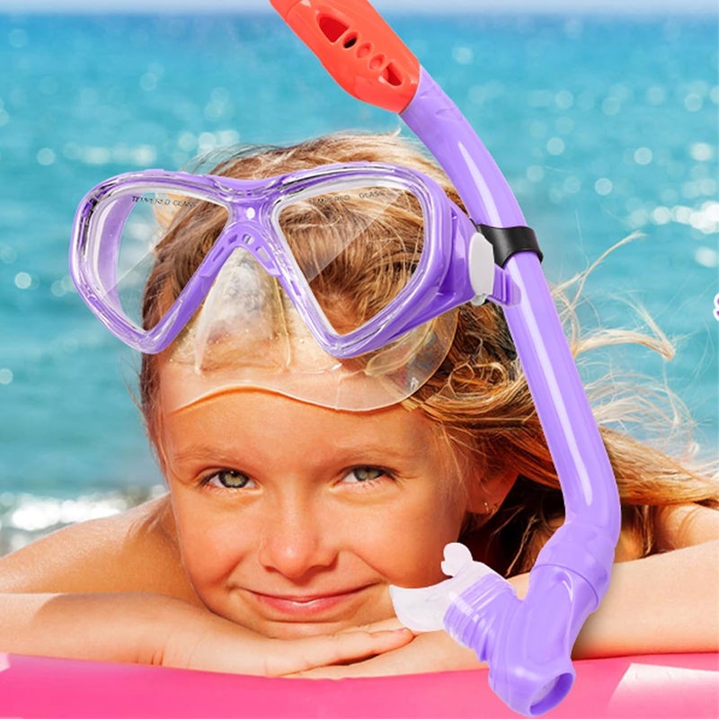 ACQCES Kids Snorkel Set Dry Top Snorkeling Gear for Kids Youth Boys Girls Junior Age 5-15,Tempered Glass Swimming Diving Mask and Snorkel Set 180 Degree Panoramic View - Image 2